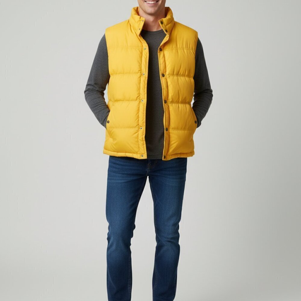 Men’s Land’s End Yellow Puffer Vest XL – 80% Down 20% Feather Ski Streetwear